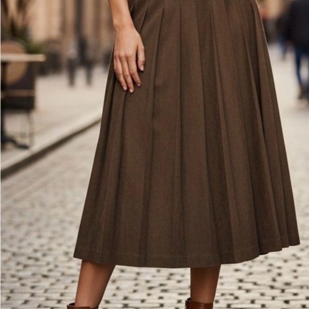 Vintage Coldwater Creek Elegant Brown Pleated Midi Skirt Faux Suede - Western